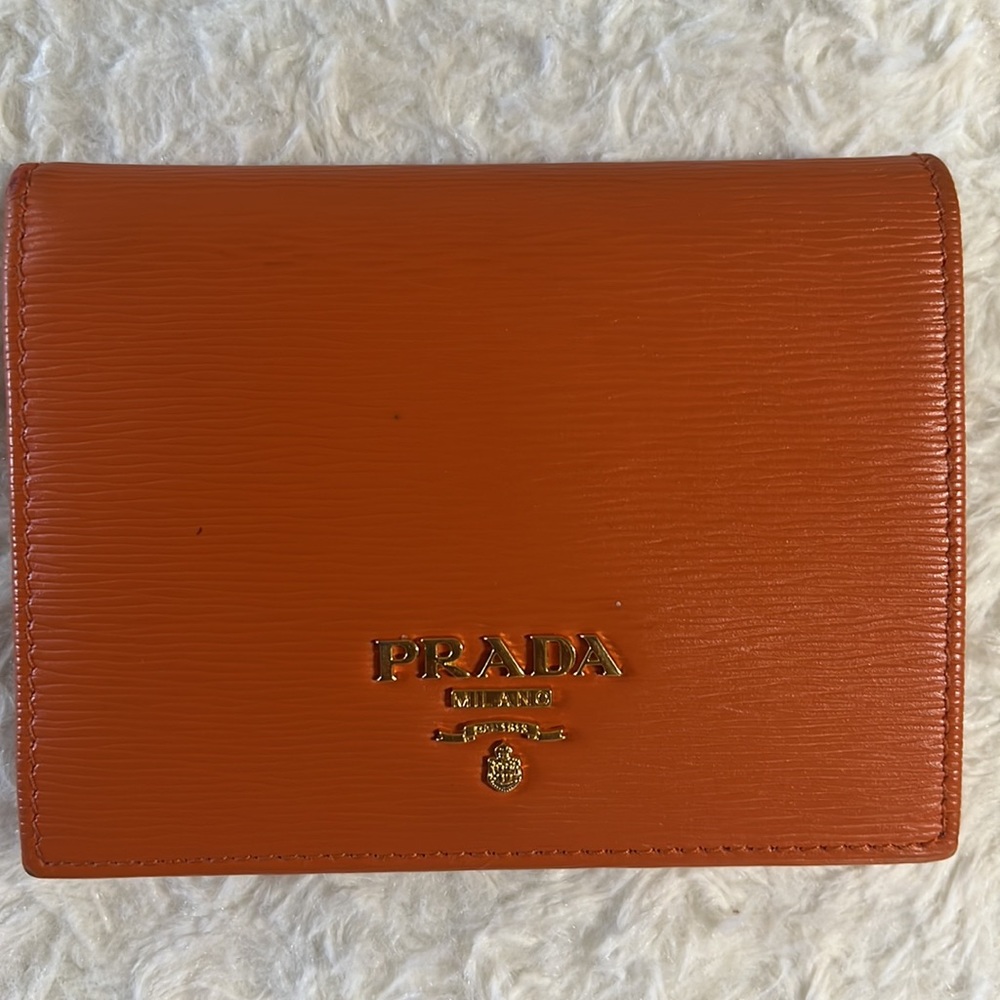 Prada Papaya Vitello Move Bifold Compact Wallet